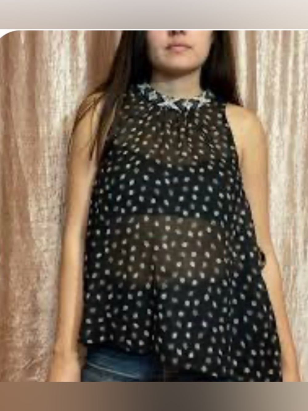 Free People Black Embroidered Print Open Side with Ties Halter Tank Top